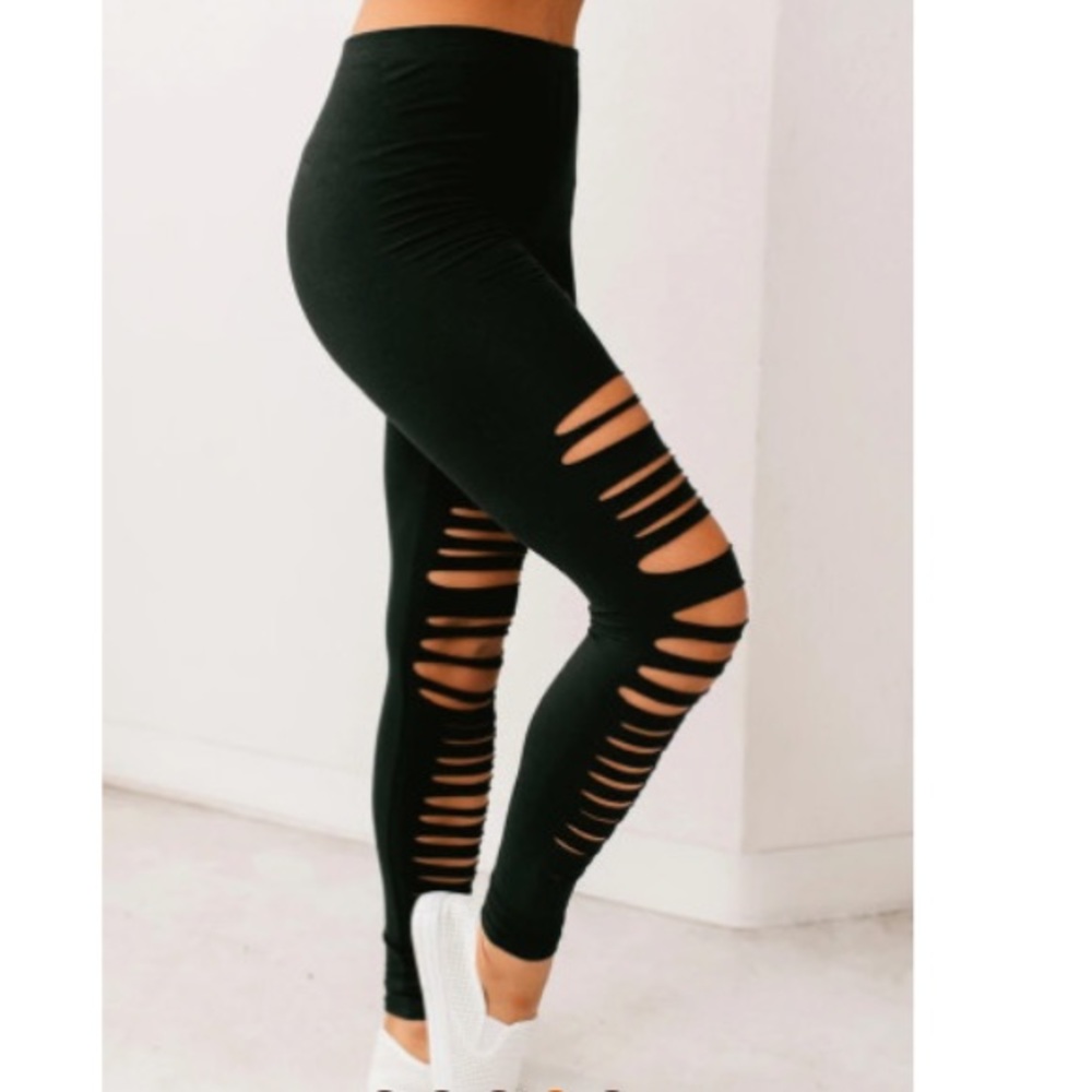 Black distressed leggings - Picture 2 of 5